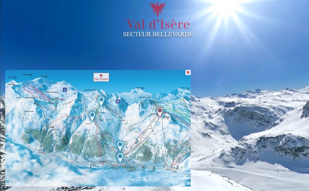 visites virtuelles aériennes : Val D'isère, menu avec carte.